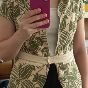Green Leaf Print Short Sleeve Jacket 100% cotton